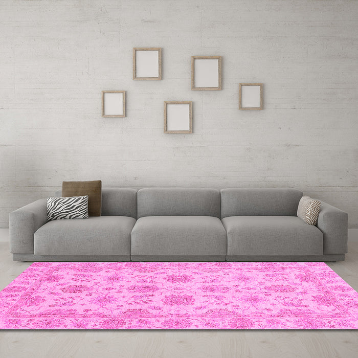 Machine Washable Oriental Pink Traditional Rug in a Living Room, wshabs3965pnk