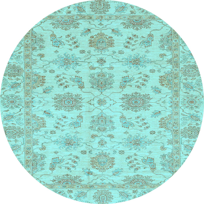 Round Machine Washable Oriental Light Blue Traditional Rug, wshabs3965lblu