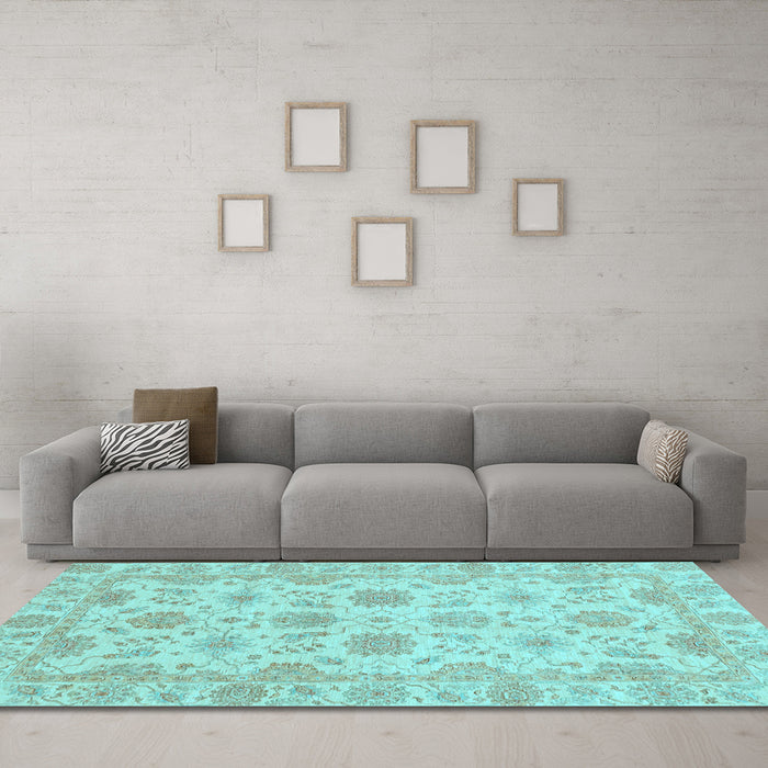 Machine Washable Oriental Light Blue Traditional Rug in a Living Room, wshabs3965lblu