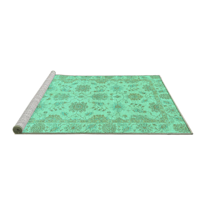 Sideview of Machine Washable Oriental Turquoise Traditional Area Rugs, wshabs3965turq