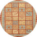 Round Abstract Orange Modern Rug, abs3966