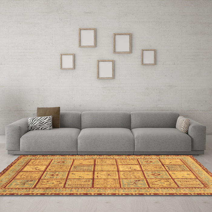 Machine Washable Abstract Brown Modern Rug in a Living Room,, wshabs3966brn