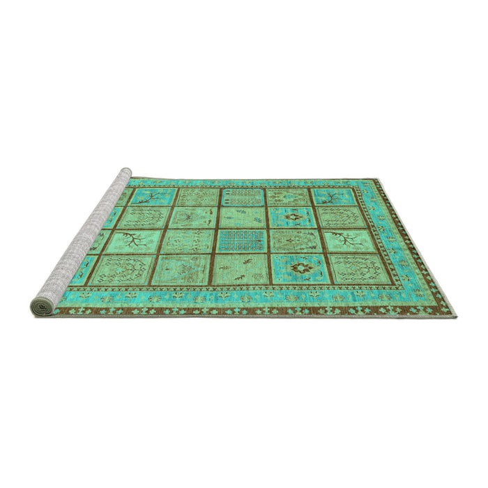 Sideview of Machine Washable Abstract Turquoise Modern Area Rugs, wshabs3966turq
