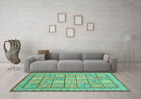 Machine Washable Abstract Turquoise Modern Rug, wshabs3966turq