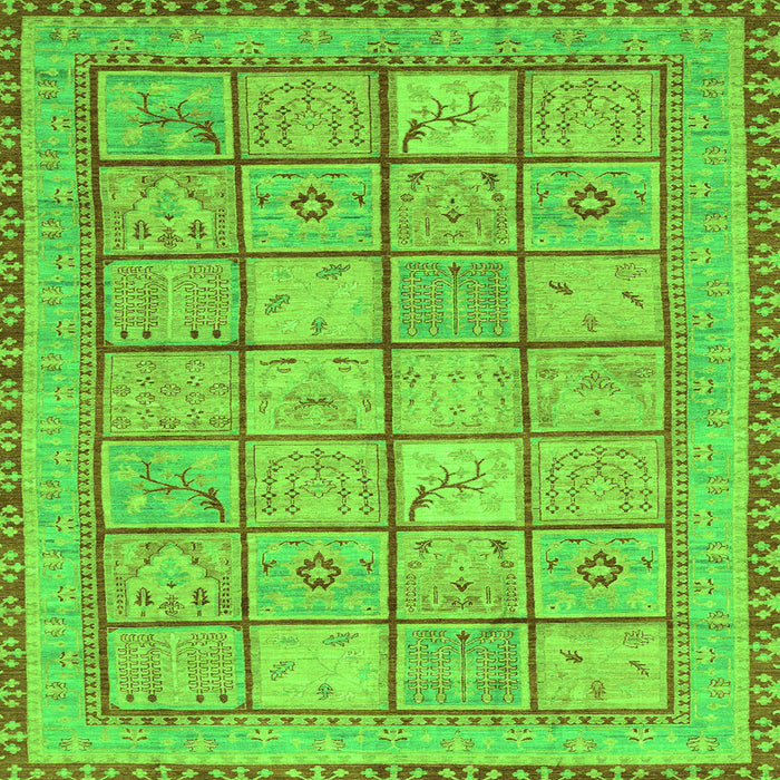 Square Machine Washable Abstract Green Modern Area Rugs, wshabs3966grn