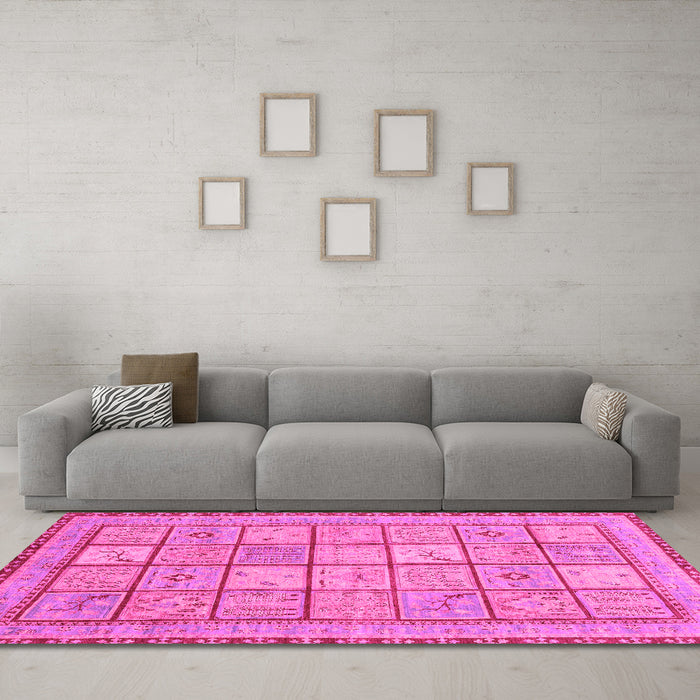 Machine Washable Abstract Pink Modern Rug in a Living Room, wshabs3966pnk