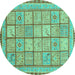 Round Machine Washable Abstract Turquoise Modern Area Rugs, wshabs3966turq