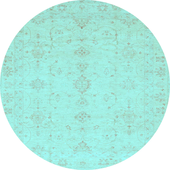 Round Oriental Light Blue Traditional Rug, abs3967lblu