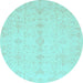 Round Oriental Light Blue Traditional Rug, abs3967lblu