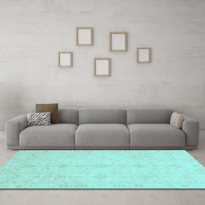 Machine Washable Oriental Light Blue Traditional Rug in a Living Room, wshabs3967lblu