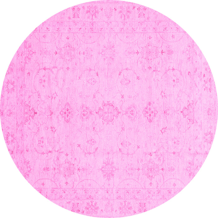 Round Machine Washable Oriental Pink Traditional Rug, wshabs3967pnk