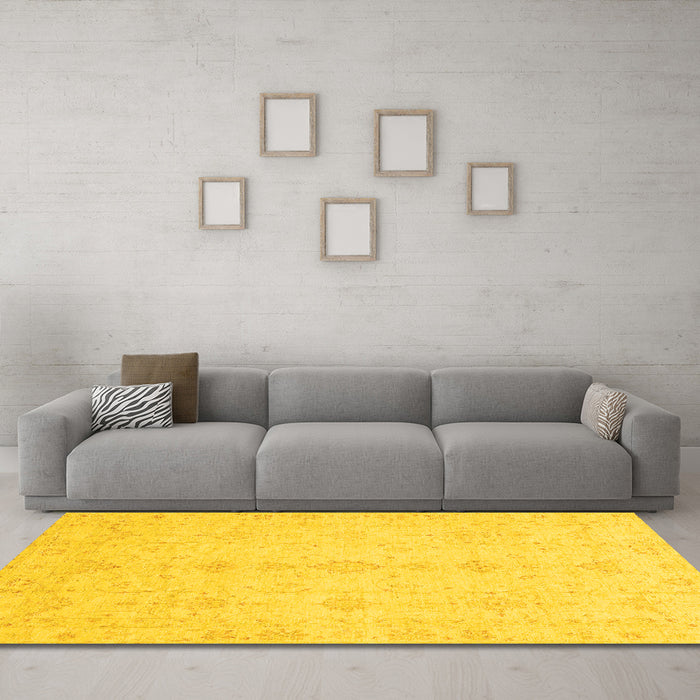 Machine Washable Oriental Yellow Traditional Rug in a Living Room, wshabs3967yw