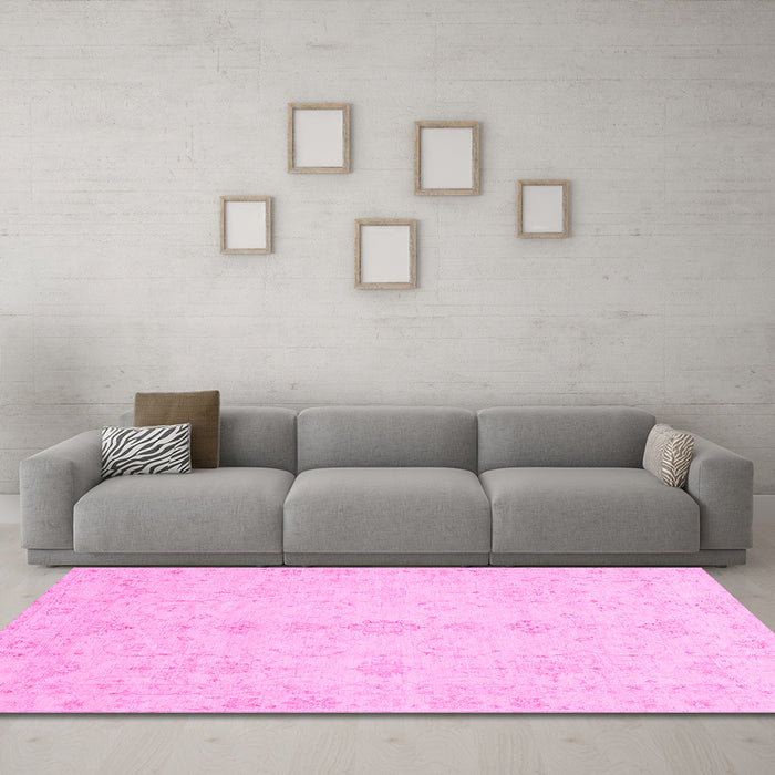 Machine Washable Oriental Pink Traditional Rug in a Living Room, wshabs3967pnk