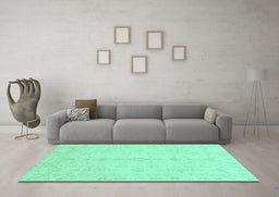 Machine Washable Oriental Turquoise Traditional Area Rugs in a Living Room,, wshabs3967turq