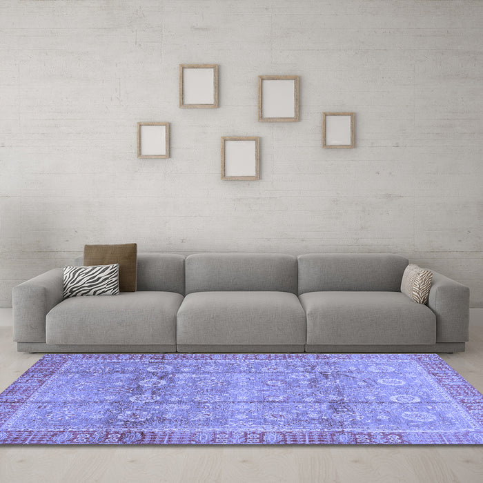 Machine Washable Oriental Blue Traditional Rug in a Living Room, wshabs3968blu