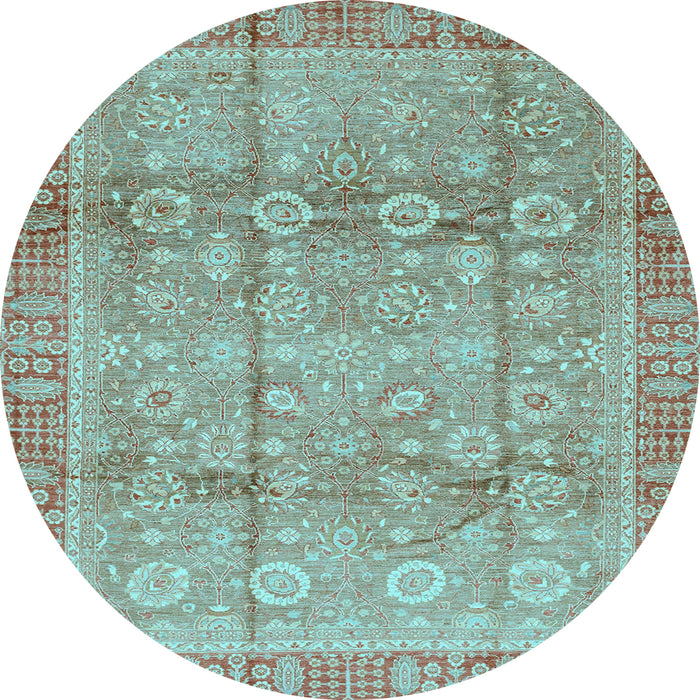 Round Oriental Light Blue Traditional Rug, abs3968lblu