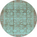 Round Oriental Light Blue Traditional Rug, abs3968lblu