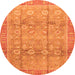 Round Machine Washable Oriental Orange Traditional Area Rugs, wshabs3968org