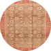 Round Abstract Bright Orange Oriental Rug, abs3968