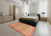 Abstract Bright Orange Oriental Rug in a Bedroom, abs3968