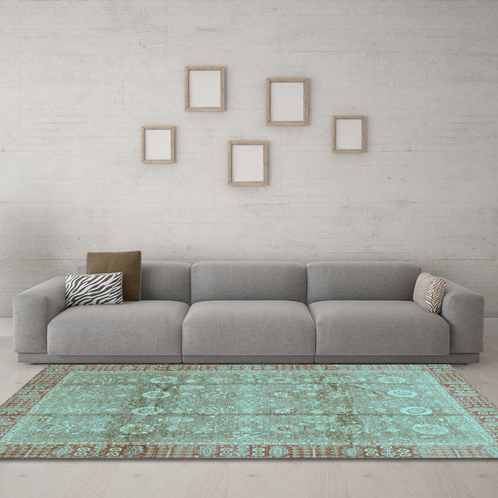 Machine Washable Oriental Light Blue Traditional Rug in a Living Room, wshabs3968lblu