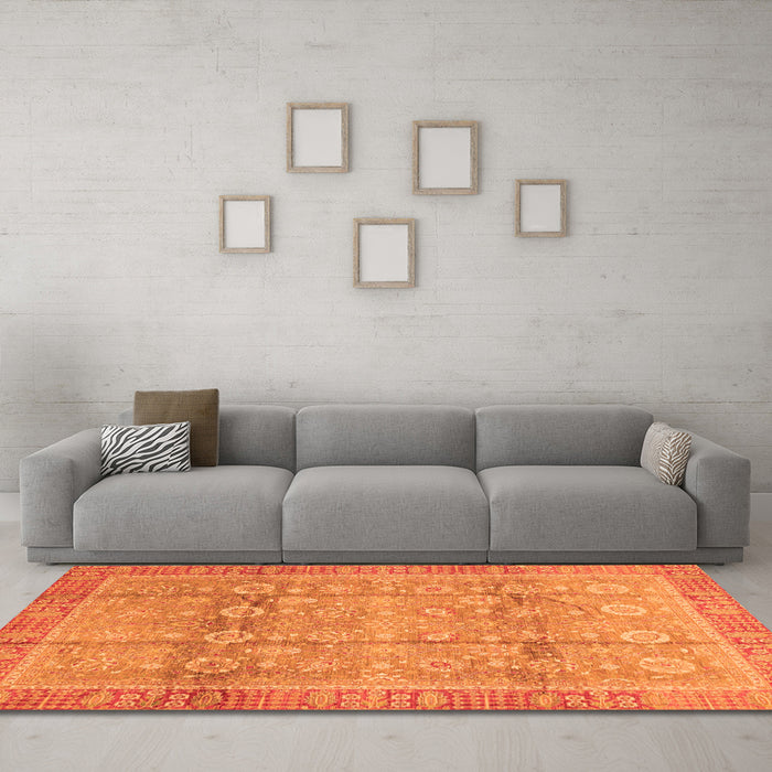 Machine Washable Oriental Orange Traditional Area Rugs in a Living Room, wshabs3968org