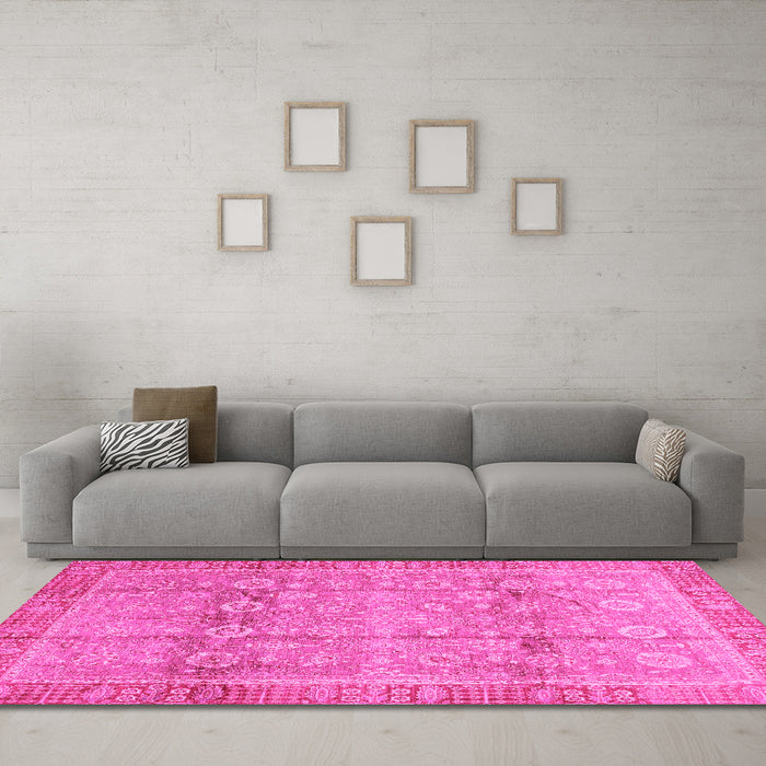 Machine Washable Oriental Pink Traditional Rug in a Living Room, wshabs3968pnk