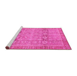 Sideview of Machine Washable Oriental Pink Traditional Rug, wshabs3968pnk