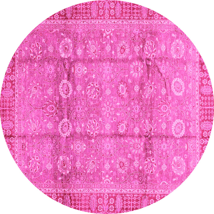 Round Machine Washable Oriental Pink Traditional Rug, wshabs3968pnk