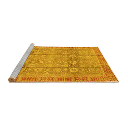 Sideview of Machine Washable Oriental Yellow Traditional Rug, wshabs3968yw
