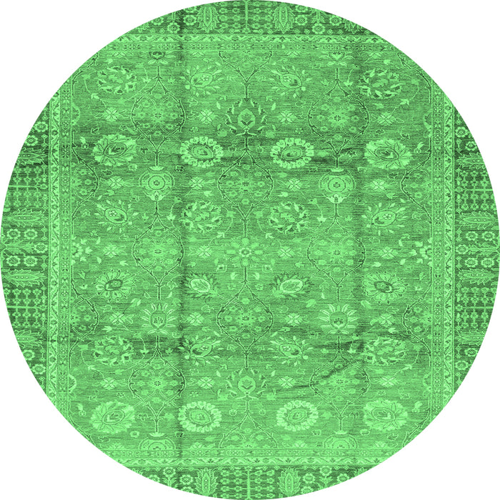 Round Machine Washable Oriental Emerald Green Traditional Area Rugs, wshabs3968emgrn