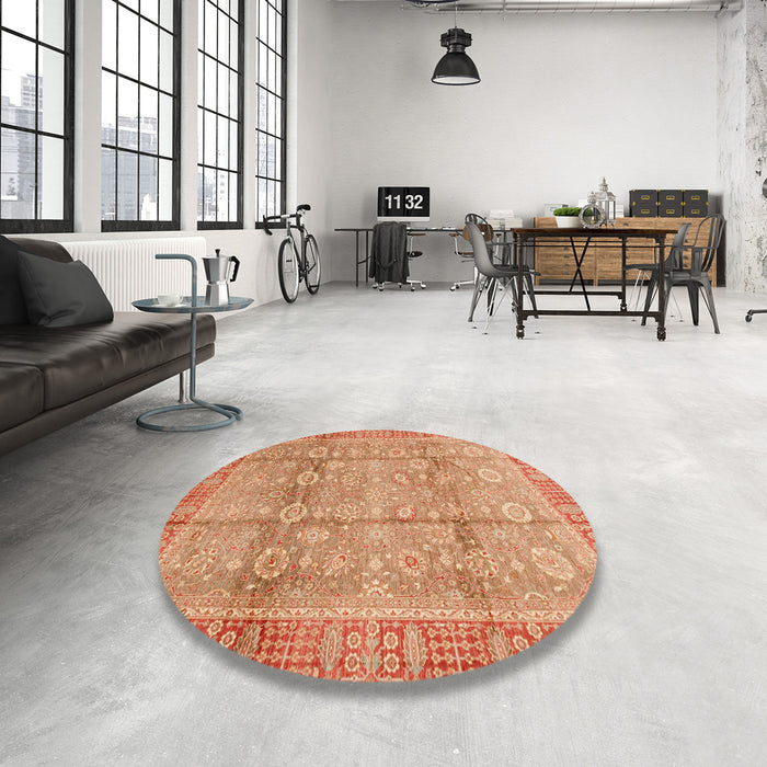 Round Machine Washable Abstract Bright Orange Rug in a Office, wshabs3968