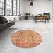 Round Machine Washable Abstract Bright Orange Rug in a Office, wshabs3968