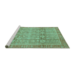 Sideview of Machine Washable Oriental Turquoise Traditional Area Rugs, wshabs3968turq
