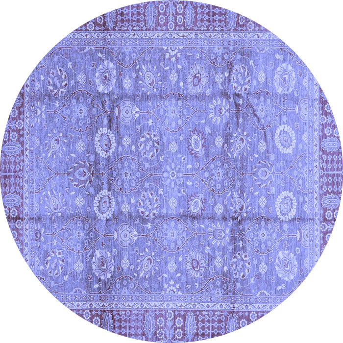 Round Machine Washable Oriental Blue Traditional Rug, wshabs3968blu