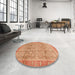 Round Abstract Bright Orange Oriental Rug in a Office, abs3968