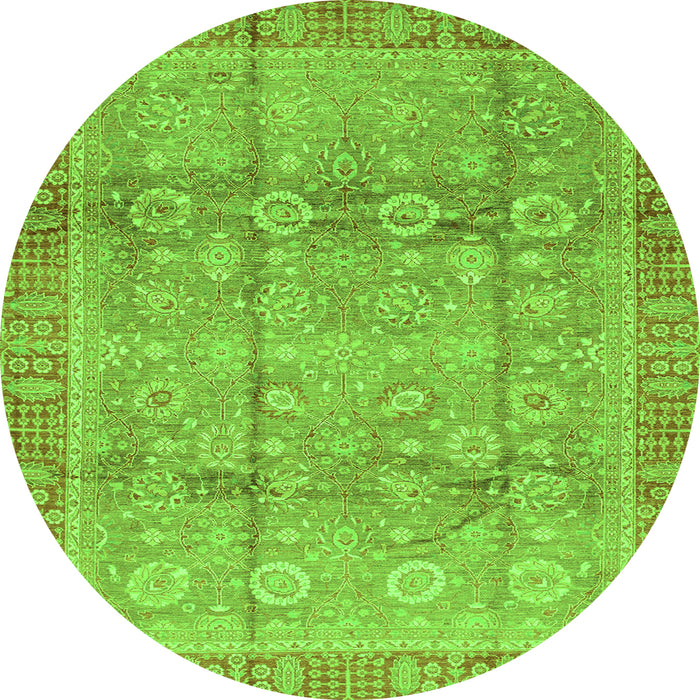 Round Machine Washable Oriental Green Traditional Area Rugs, wshabs3968grn