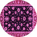 Round Machine Washable Oriental Pink Traditional Rug, wshabs3969pnk