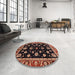 Round Abstract Rust Pink Oriental Rug in a Office, abs3969