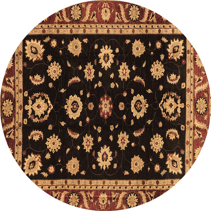 Round Machine Washable Oriental Brown Traditional Rug, wshabs3969brn