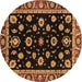 Round Machine Washable Oriental Brown Traditional Rug, wshabs3969brn