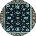 Round Machine Washable Oriental Light Blue Traditional Rug, wshabs3969lblu