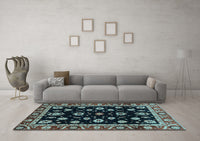 Machine Washable Oriental Light Blue Traditional Rug, wshabs3969lblu