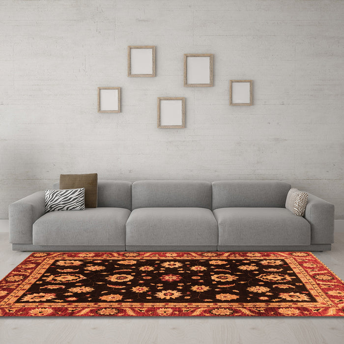 Machine Washable Oriental Orange Traditional Area Rugs in a Living Room, wshabs3969org