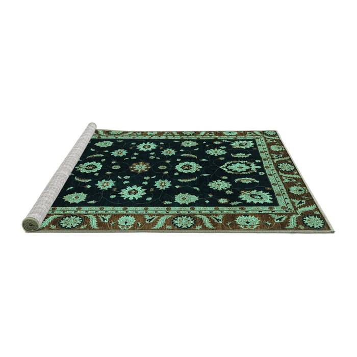 Sideview of Machine Washable Oriental Turquoise Traditional Area Rugs, wshabs3969turq