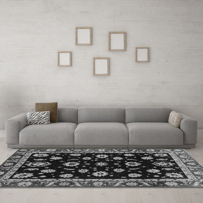 Machine Washable Oriental Gray Traditional Rug in a Living Room,, wshabs3969gry