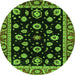 Round Machine Washable Oriental Green Traditional Area Rugs, wshabs3969grn