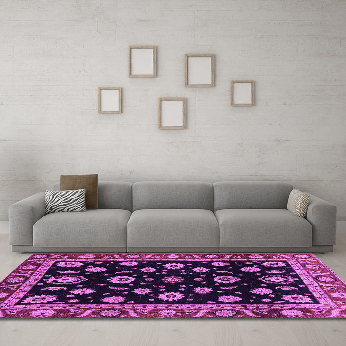 Machine Washable Oriental Purple Traditional Area Rugs in a Living Room, wshabs3969pur