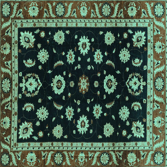 Square Machine Washable Oriental Turquoise Traditional Area Rugs, wshabs3969turq