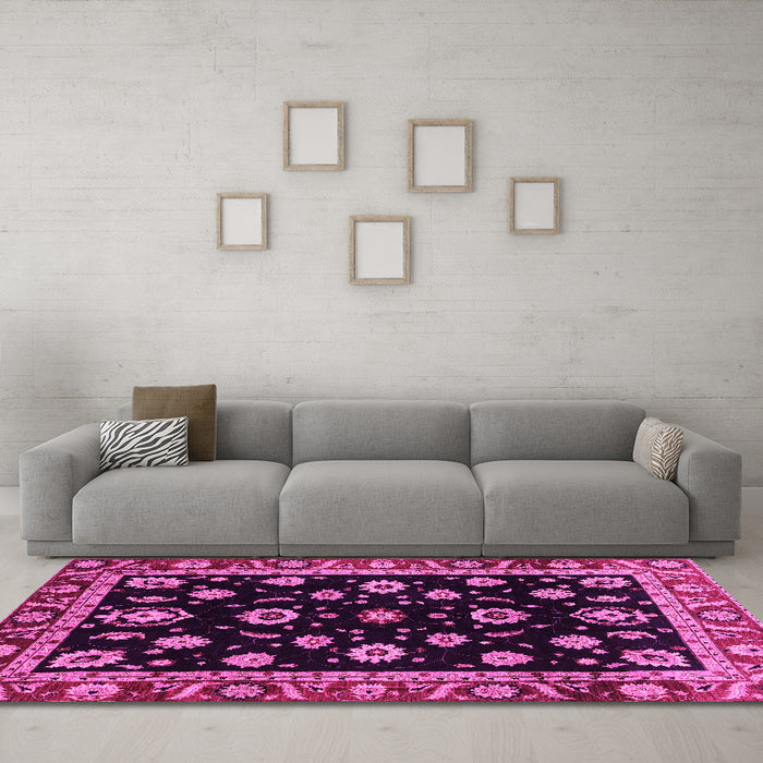 Machine Washable Oriental Pink Traditional Rug in a Living Room, wshabs3969pnk